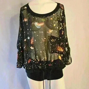 Princess by Vera Wang Flowing Black & Colorful Cosmos Blouse - Size S